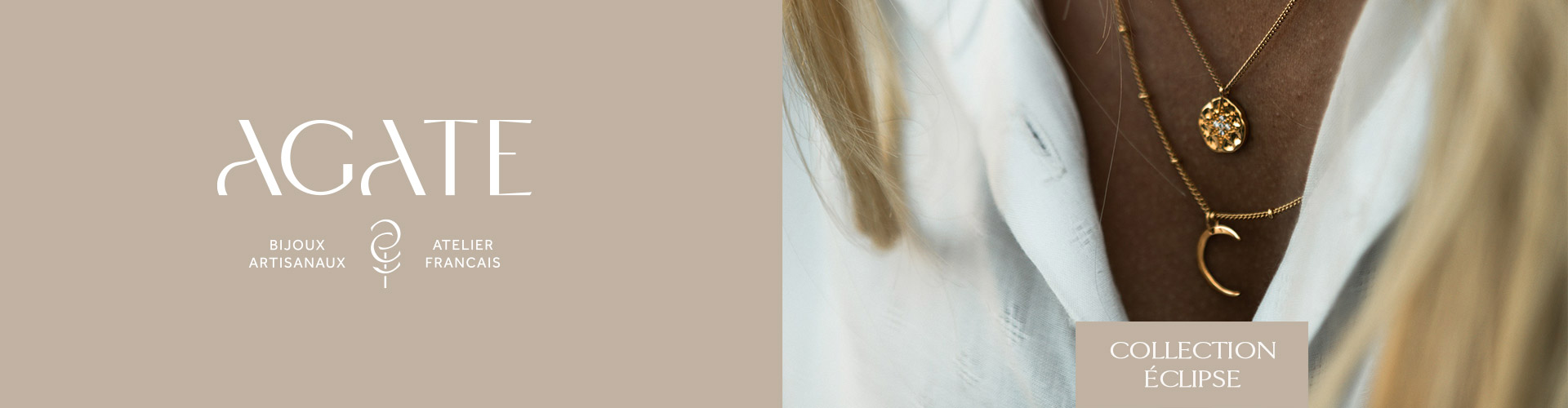 Le logo principal dispose d'une version plus complète pour la marque de bijoux Agate. Nous mettons en avant l'artisanat.