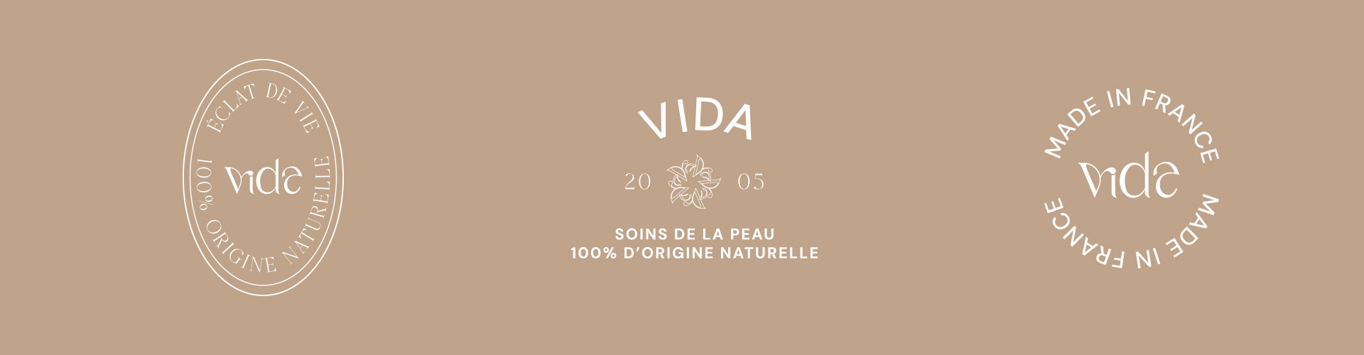 L'identité visuelle de la marque de crème de visage Vida est déclinée avec des submarks pour rendre un univers de marque immersif.