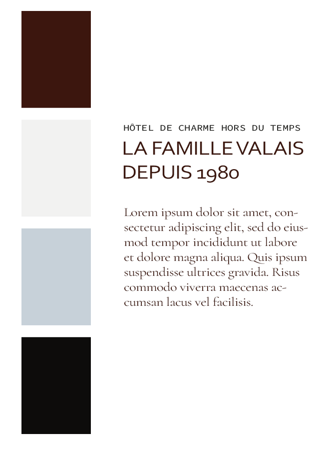 Palette de couleurs et set typographique qui font partie de l'identité visuelle de l'hôtel LA PARENTHESE