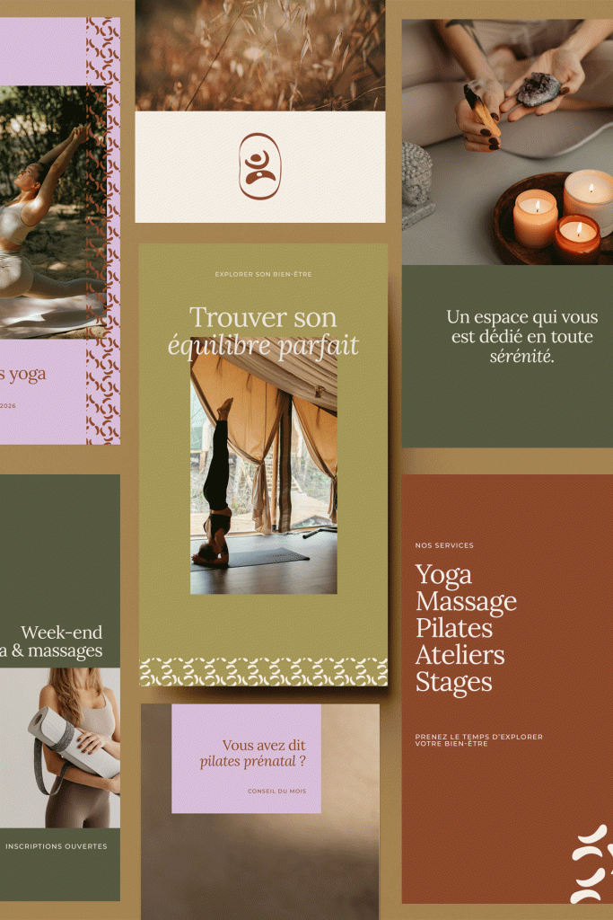 Templates personnalisés créés sur-mesure pour un compte Instagram dun studio de yoga
